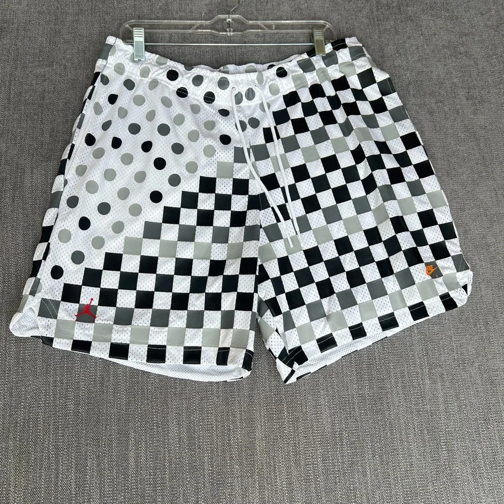 Jordan Legacy AJ3 Shorts Men Large White Black Check Polka Dot Mesh Standard Fit
